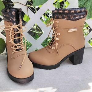 Rocawear Women's High-heeled Lace-Up Booties Size:8 Tan/Brown